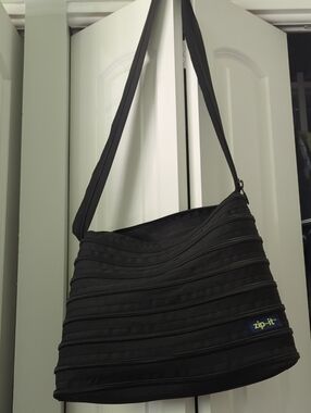 Zip-It Black Quilted Zip-Panel Shoulder Bag